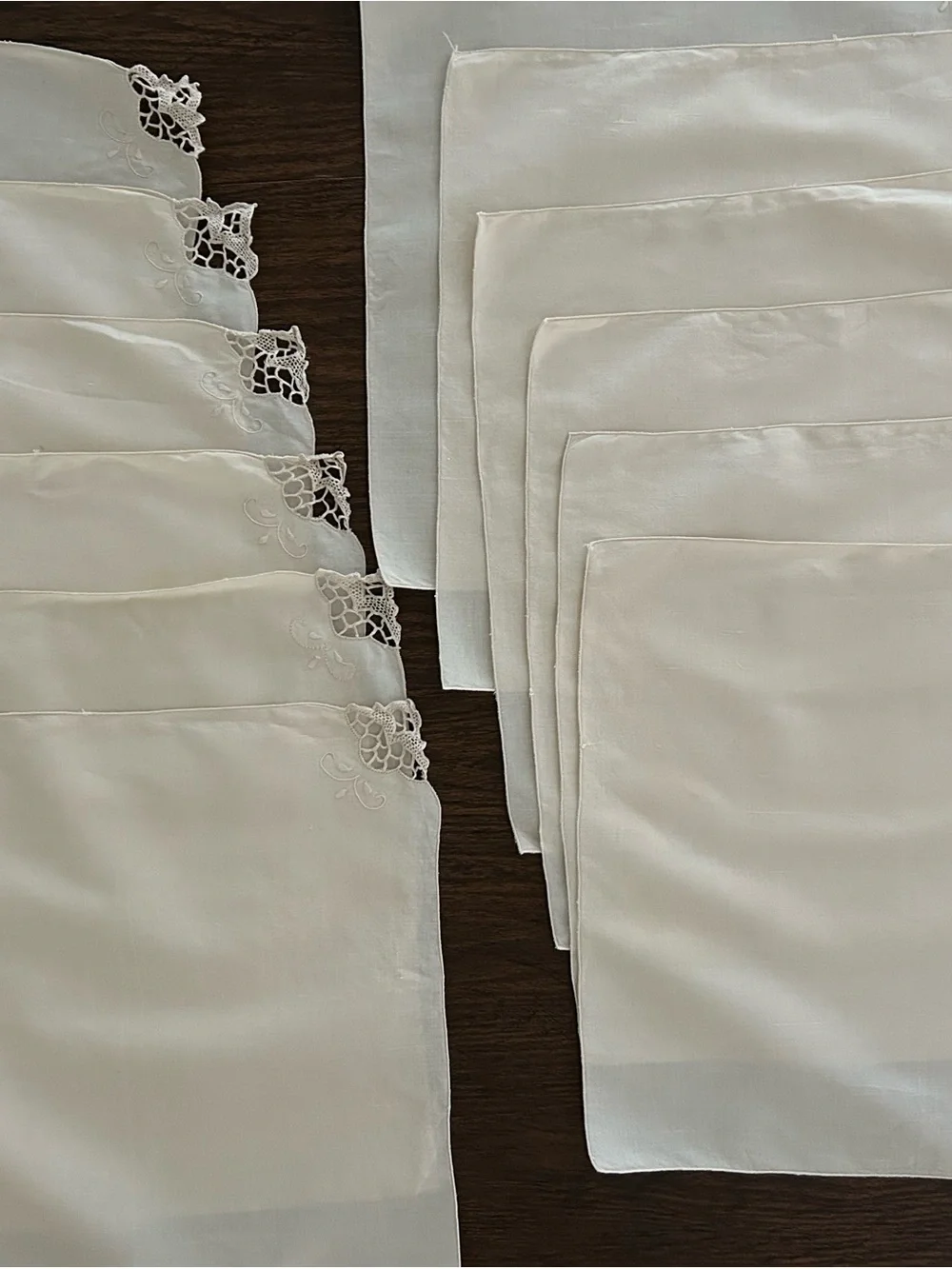 Vintage Linen Napkins Set of 12 Ecru Crochet Lace Corners Embroidered 16”